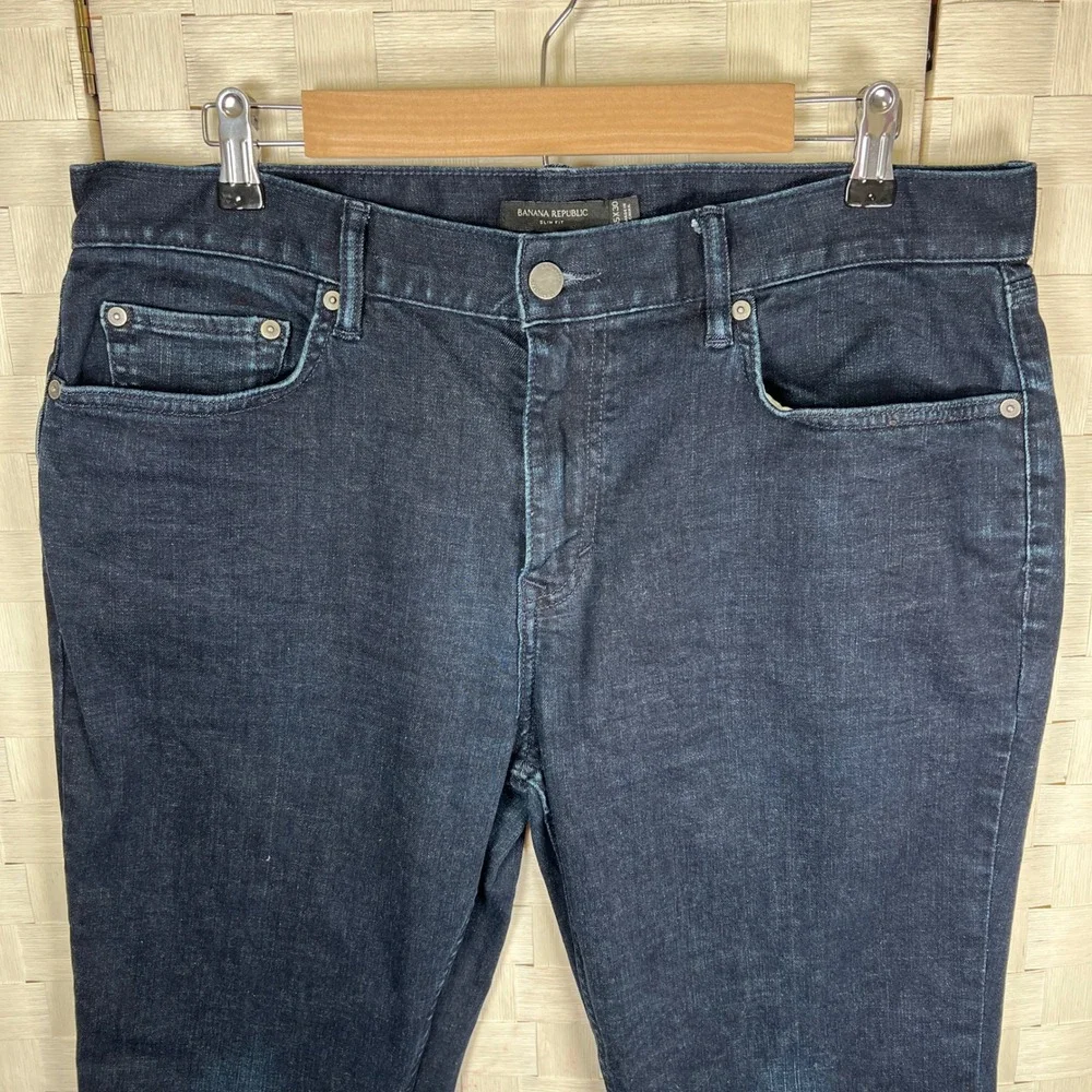 Banana Republic Slim Fit Dark Wash Stretch Jeans Mens 35x30 Straight Leg‎